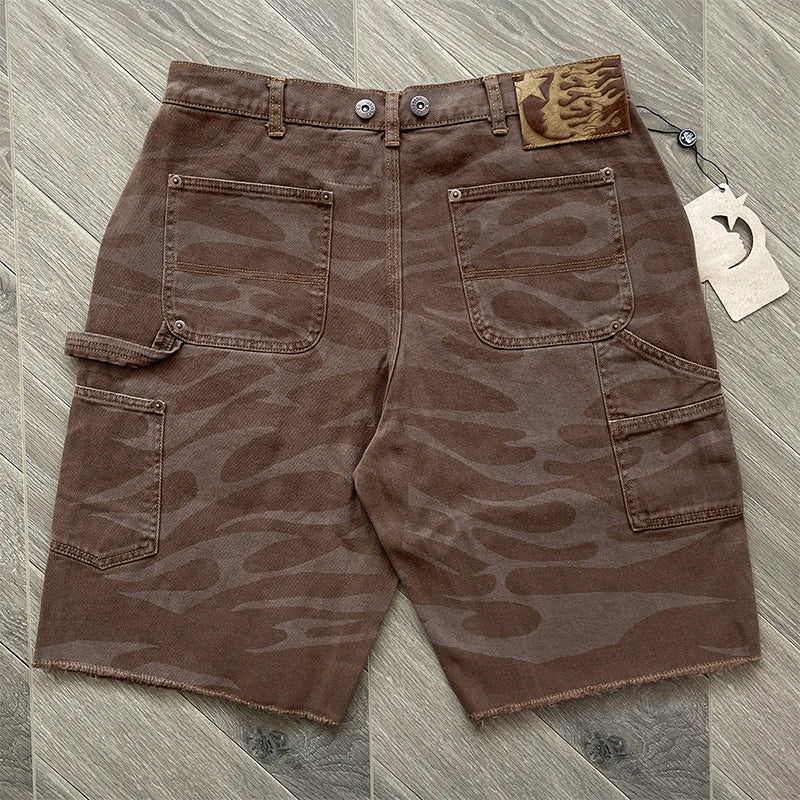 HS Studios Heavy wash camouflage denim casual shorts