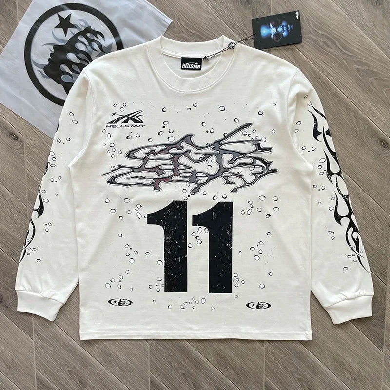 Hellstar  Moto Cross Long Sleeve Men's and women's casual long-sleeved T-shirts