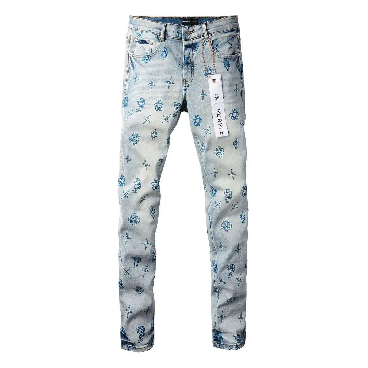 Purple new slim-fit hand-painted printed pants light blue