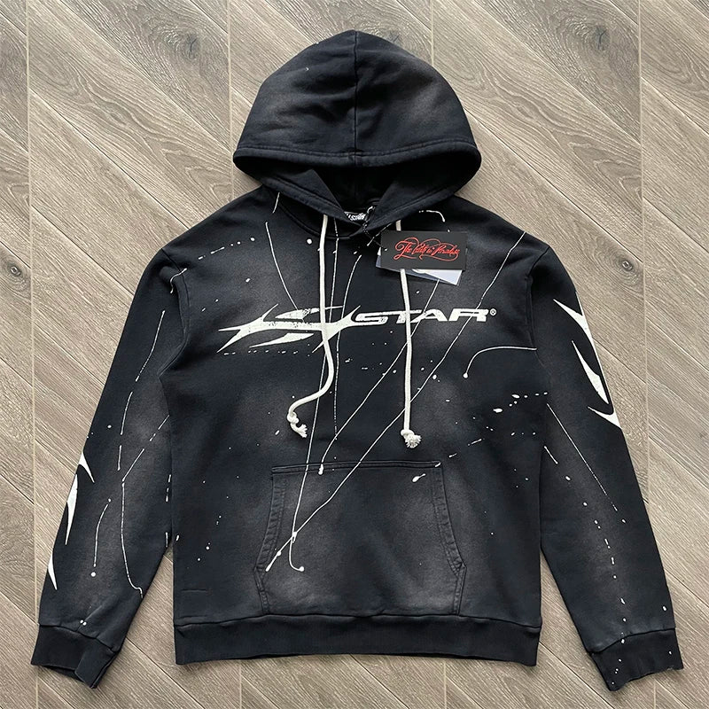 Hellstar  HS77 PATH TO PARADISE vintage classic printed logo acid wash hoodie