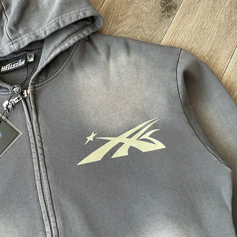 Hellstar   Sports Zip Up Wash cotton zipper hoodie