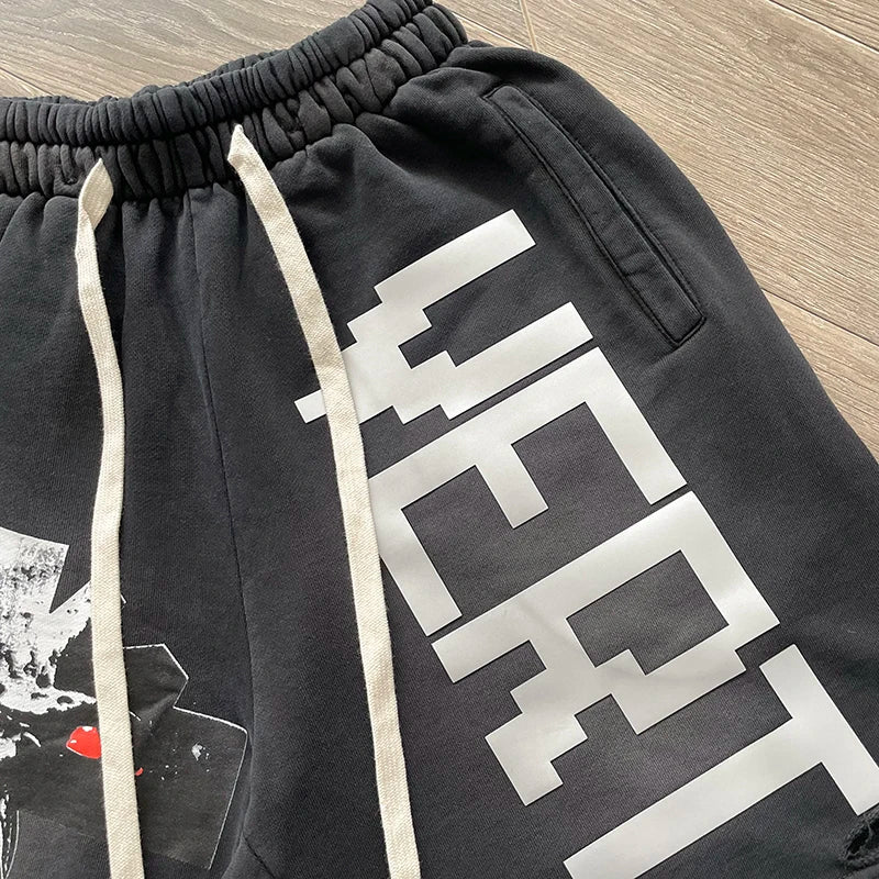 Vertabrae verty Three-dimensional printed black ripped sports shorts"