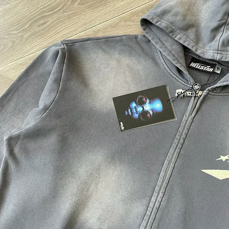 Hellstar   Sports Zip Up Wash cotton zipper hoodie