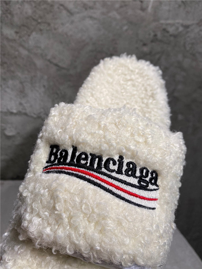 Balenciaga black furry slides white