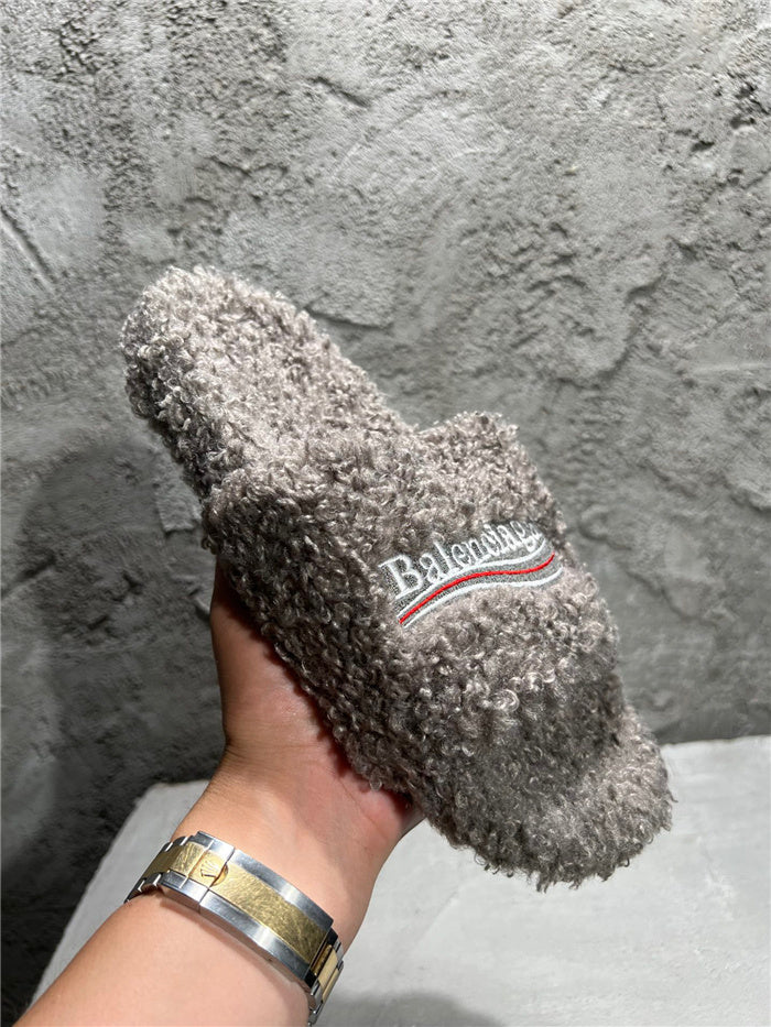 Balenciaga black furry slides gray