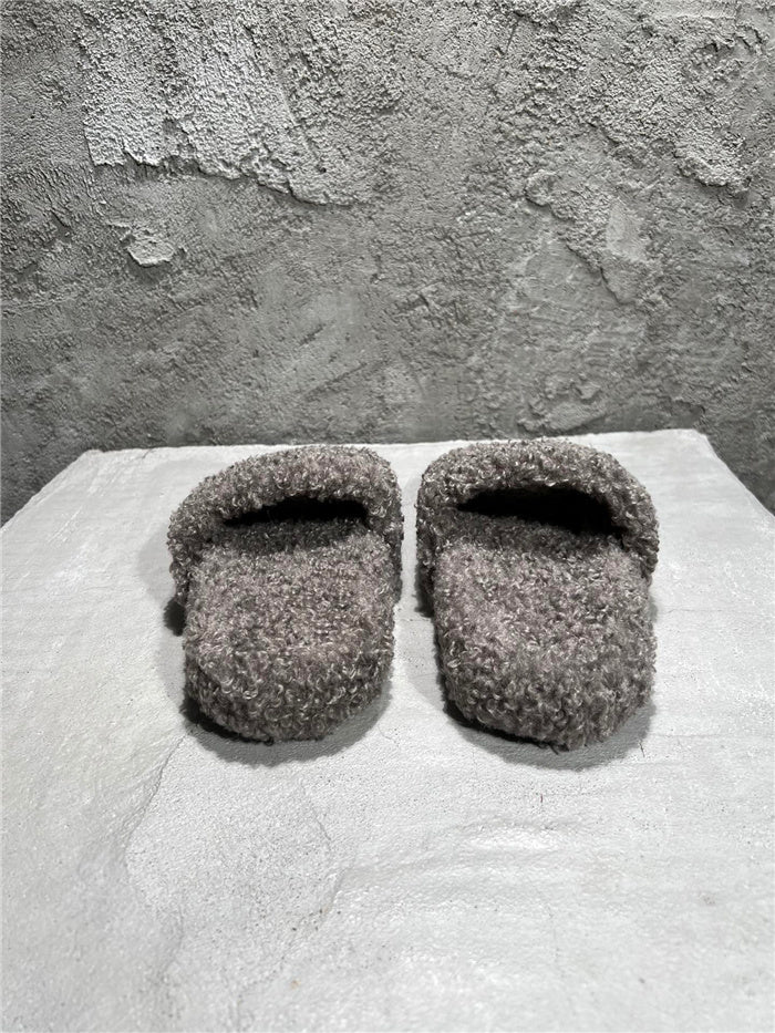 Balenciaga black furry slides gray