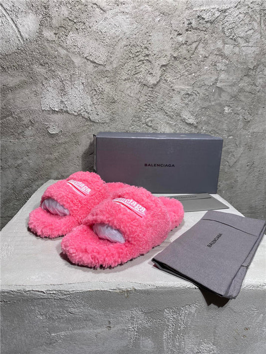 Balenciaga pink furry slides