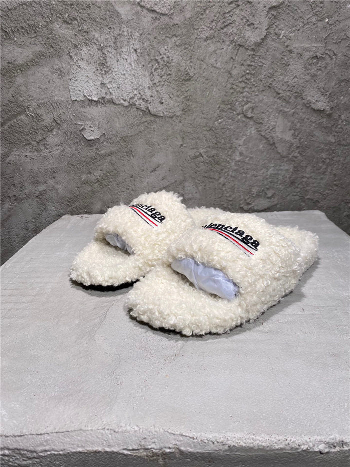 Balenciaga black furry slides white