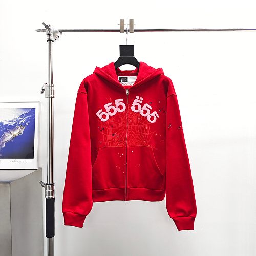 Sp5der Angel Number Zip Hoodie 'Merlot'