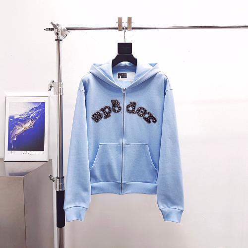 Sp5der blue Mixed Stone OG V2 Zip Hoodie