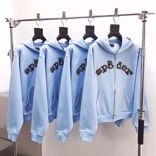 Sp5der blue Mixed Stone OG V2 Zip Hoodie
