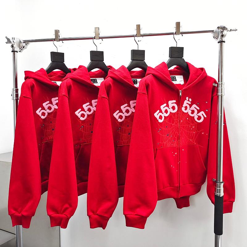 Sp5der Angel Number Zip Hoodie 'Merlot'
