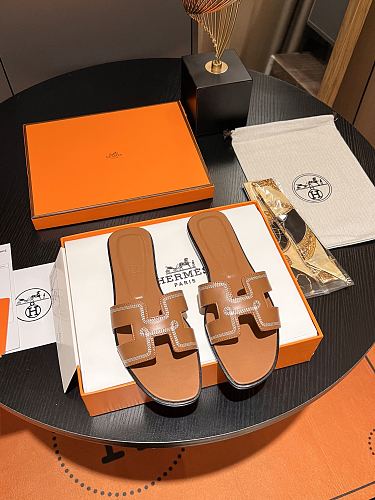 HERMES ORAN OASIS H SANDALS HEEL CLASSIC CALFSKIN GOLD BROWN