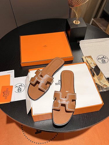 HERMES ORAN OASIS H SANDALS HEEL CLASSIC CALFSKIN GOLD BROWN