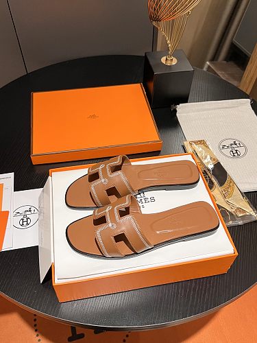 HERMES ORAN OASIS H SANDALS HEEL CLASSIC CALFSKIN GOLD BROWN