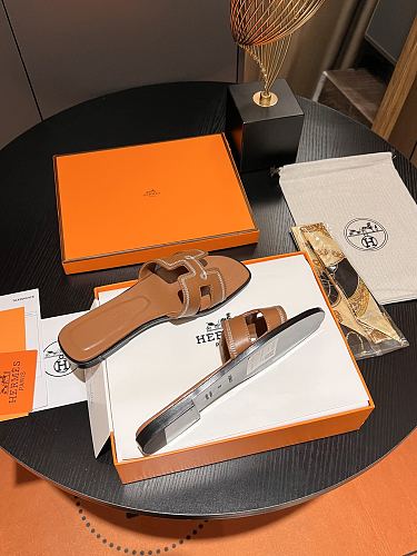 HERMES ORAN OASIS H SANDALS HEEL CLASSIC CALFSKIN GOLD BROWN